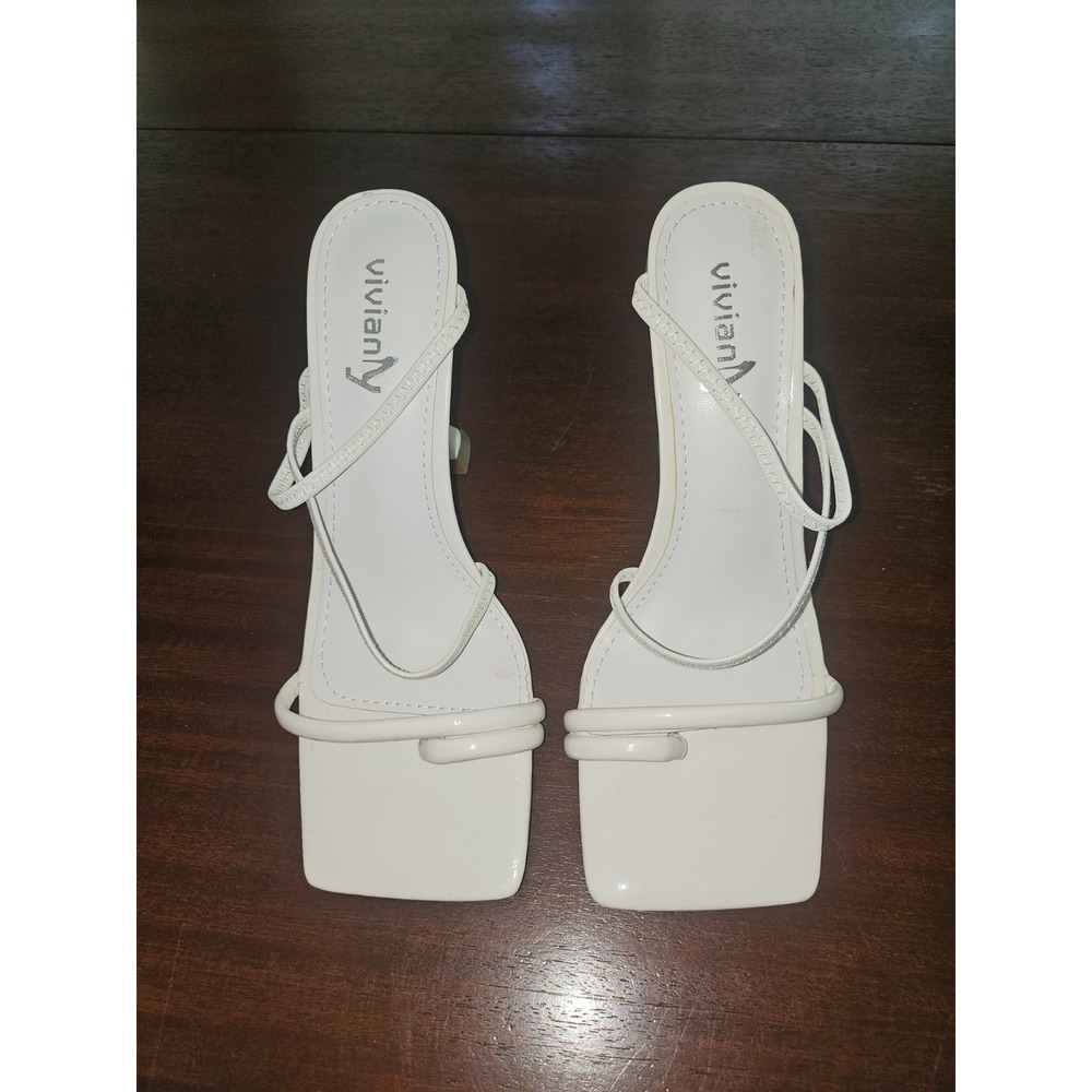 Vivian NY Heels Square Toe Women Dress White Strap Sandals Shoes‎ Size 8